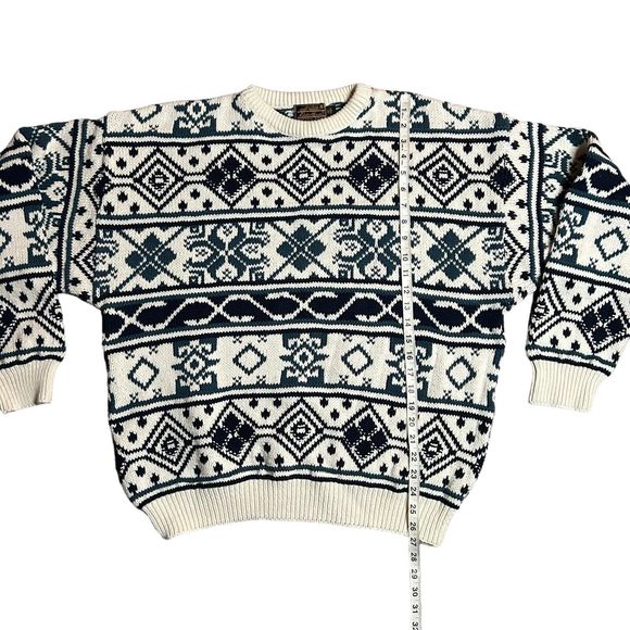 Vintage Eddie Bauer Cable Knit Sweater Mens XL Made in‎ USA Blue White Nordic - Picture 8 of 8